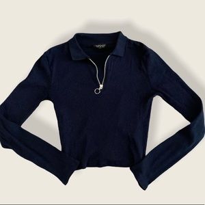 Topshop Long Sleeve Zip Crop top Polo